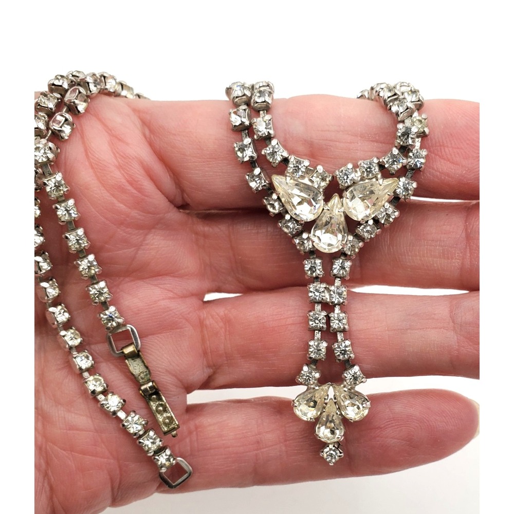 Vintage Kramer Rhinestone Drop Necklace 14"